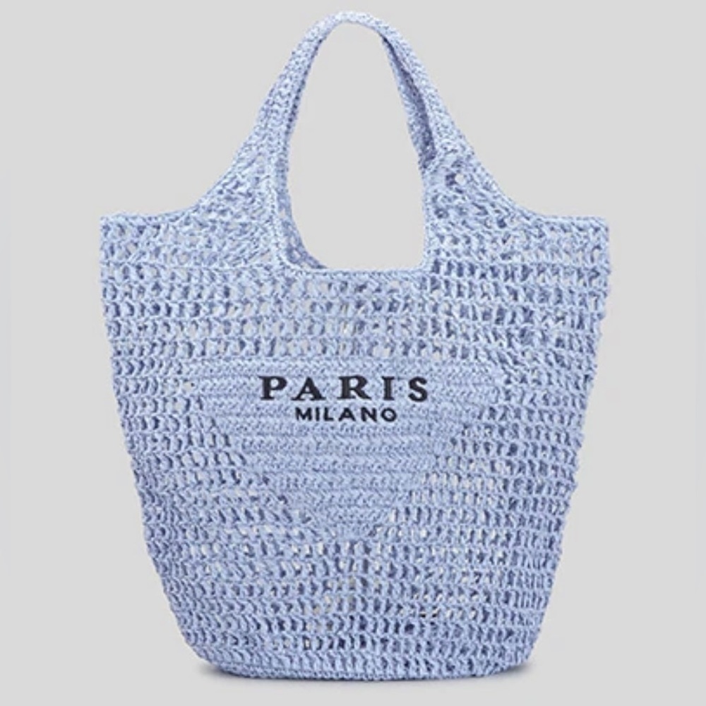 Bahamian Blue Classy Straw Fashion Summer Travel Bohemian Shoulder Bag Tote Bag